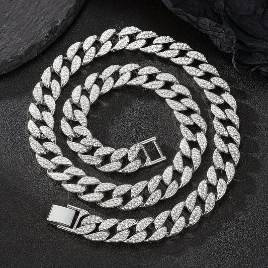 Dog Cuban Link Chain Necklace Full Rhinestone Pet Collar Jewelry – Durable Metal Bling Necklace for Small to Large Dogs & Cats