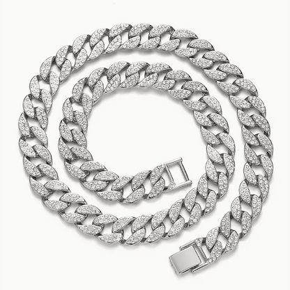 Dog Cuban Link Chain Necklace Full Rhinestone Pet Collar Jewelry – Durable Metal Bling Necklace for Small to Large Dogs & Cats