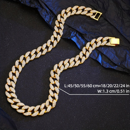 Dog Cuban Link Chain Necklace Full Rhinestone Pet Collar Jewelry – Durable Metal Bling Necklace for Small to Large Dogs & Cats