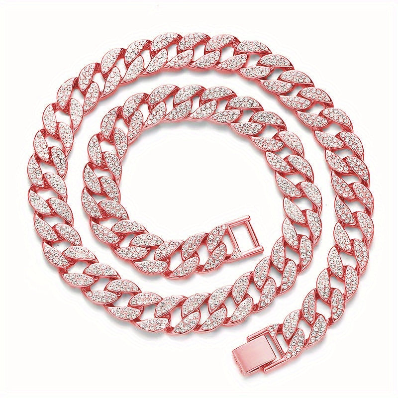 Dog Cuban Link Chain Necklace Full Rhinestone Pet Collar Jewelry – Durable Metal Bling Necklace for Small to Large Dogs & Cats