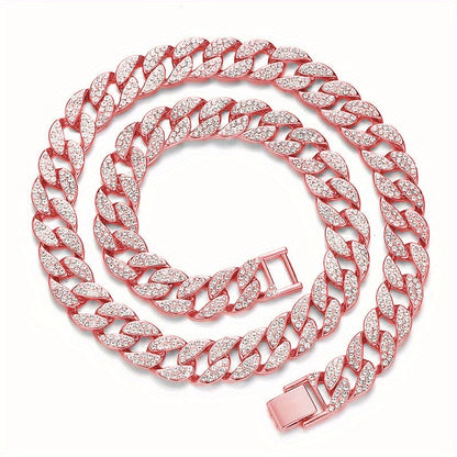 Dog Cuban Link Chain Necklace Full Rhinestone Pet Collar Jewelry – Durable Metal Bling Necklace for Small to Large Dogs & Cats