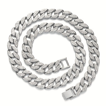 Dog Cuban Link Chain Necklace Full Rhinestone Pet Collar Jewelry – Durable Metal Bling Necklace for Small to Large Dogs & Cats