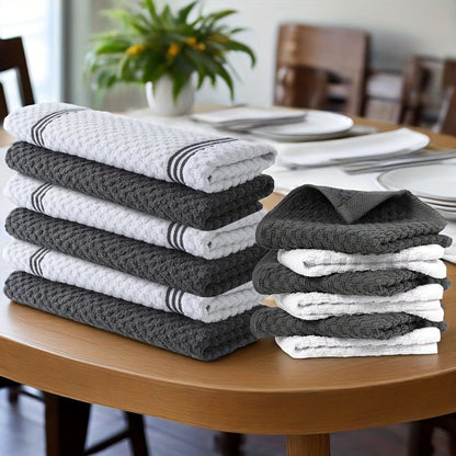 Kitchen Hand Towels, Twelve-Piece Cotton Kitchen Towel Set with Six 15 x 25-Inch Hand Towels and Six 12 x 12-Inch Washcloths