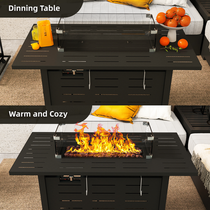 Propane Fire Pit Table Outdoor 50, 000 BTU Gas Fire Table with Lid Lava Rocks & Cover for Patio Backyard Deck Black Brown 40"/44"