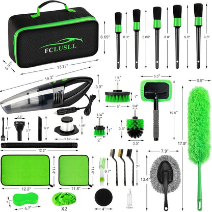Car Cleaning Kit with Portable Vacuum Cleaner – 17/24/29/32/35pcs Interior Detailing Set with Windshield Cleaner