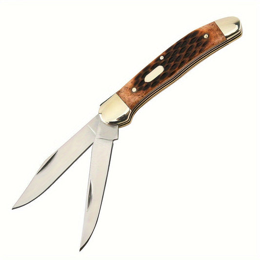 Folding Pocket Knife Handcrafted Multi-Tool with White Copper Finish, Wood Grain & Cow Bone Handle – Portable EDC Blade for Camping
