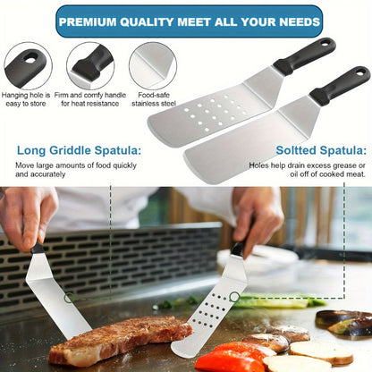 Griddle Accessories Kit 34 Piece Stainless Steel – Flat Top Grill Set with Enlarged Spatulas, Basting Cover