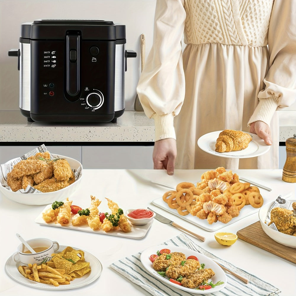 Black Deep Fryer in 1.5L to 6L Sizes with Foldable Basket Handle, Transparent Window and Removable Lid