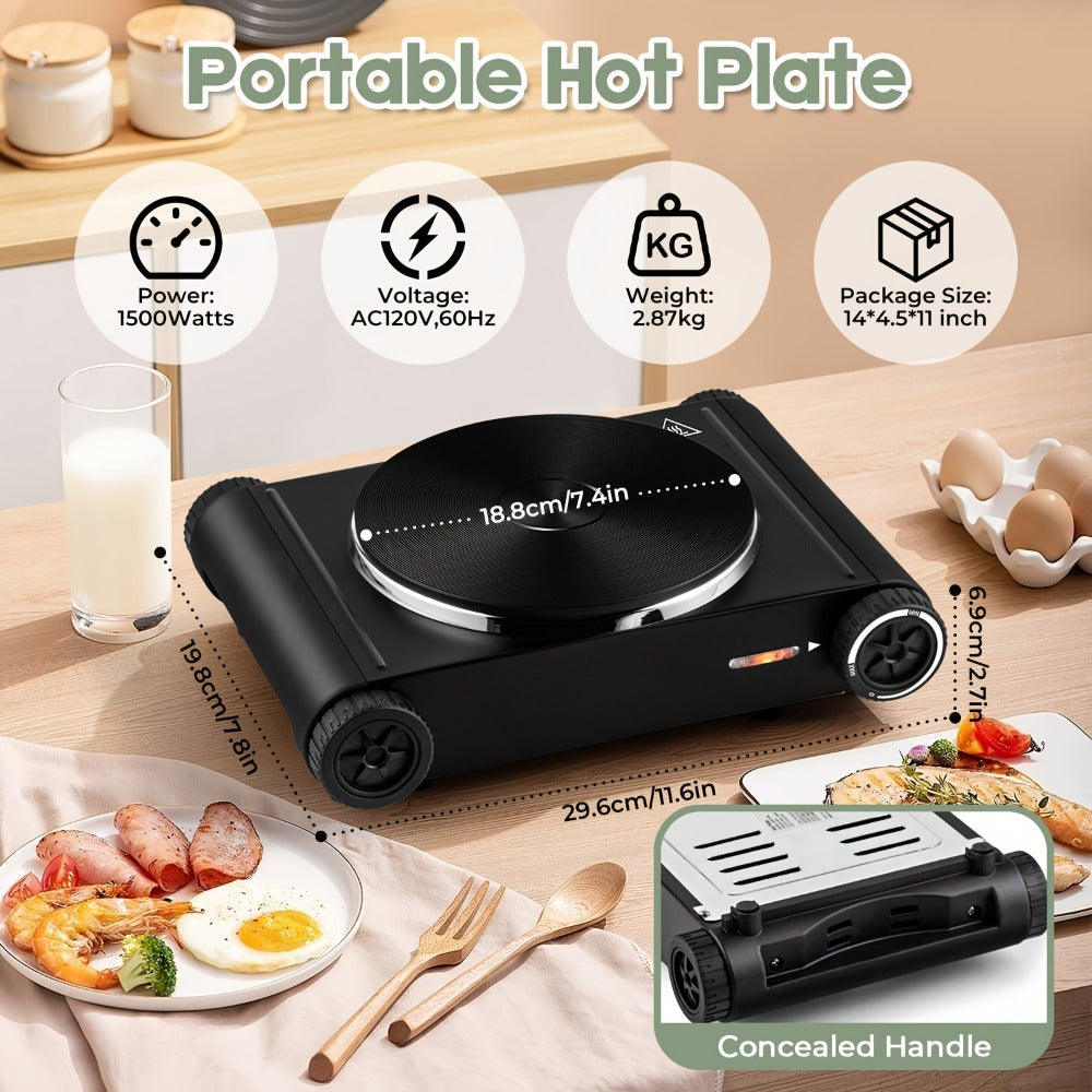Hot Plate Electric Burner with Temperature Control, Dual Size Coil Burners 7.4in & 6.1in, Countertop Electric Stove for Daily Cooking