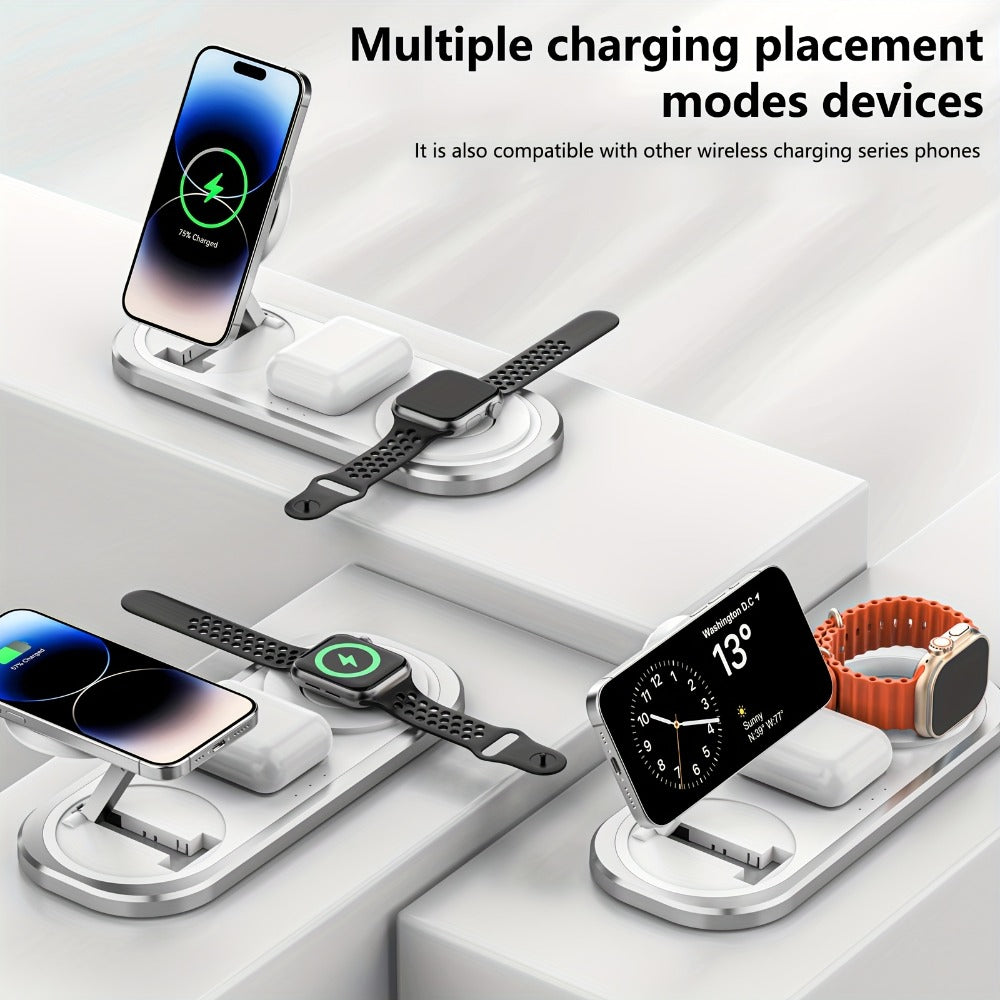 Wireless Charging Station, Foldable 3-in-1 15W Pad for iPhone, Samsung Galaxy, Apple Watch and AirPods Models