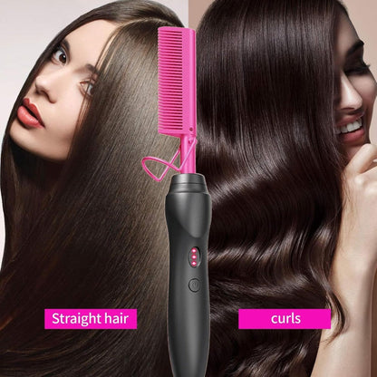 Electric Hot Comb Hair Straightener Ceramic Copper Heating Plate Portable Heat Press Comb for Home, Travel and Salon Hair Styling
