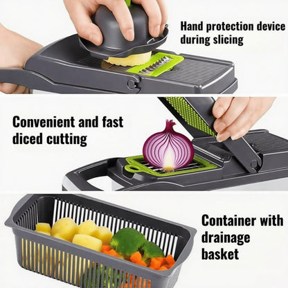 Vegetable Chopper 18-in-1 Upgraded Mandoline Slicer – Professional Onion Chopper Food Dicer Cutter with Container