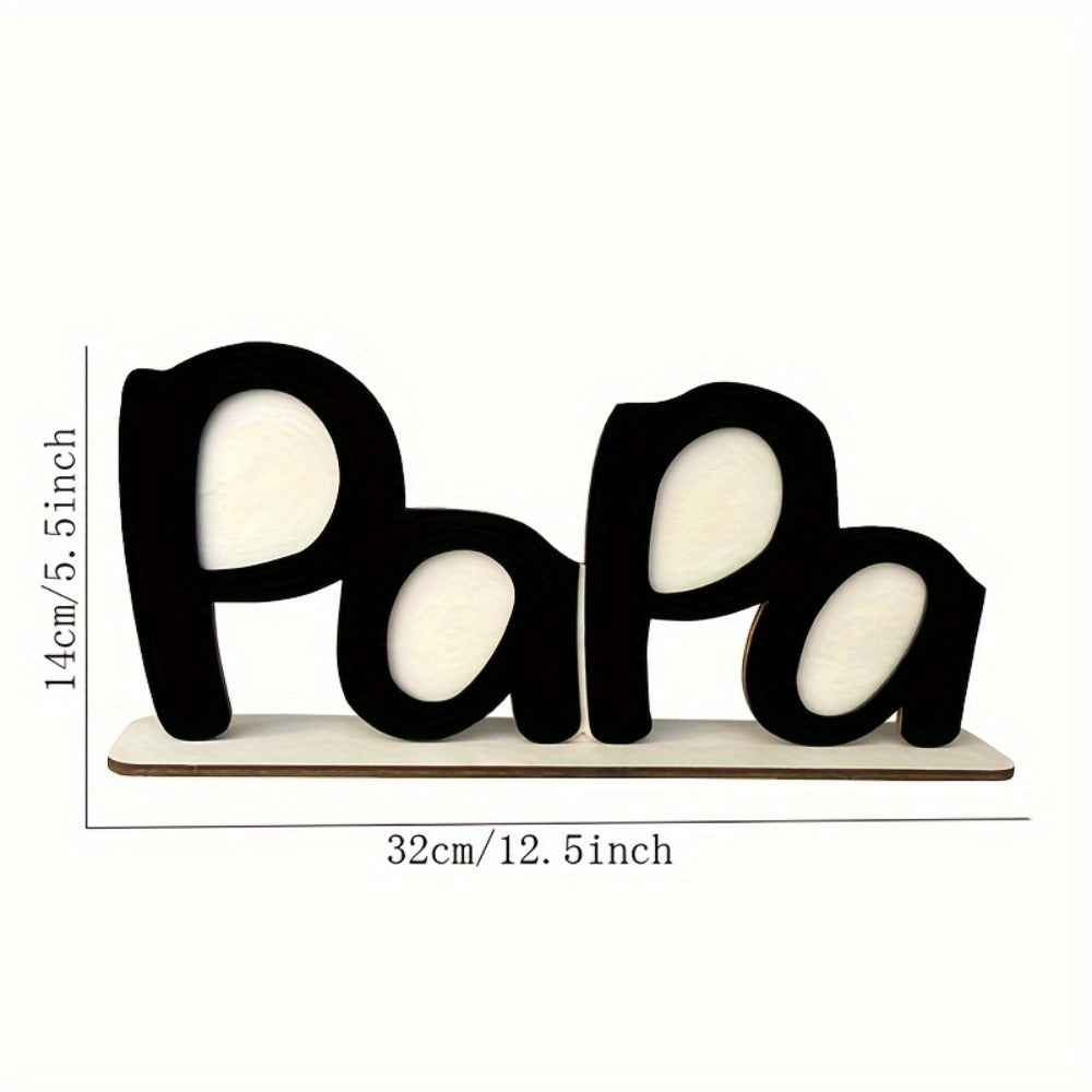 Wooden Photo Frame Papa Circular Classic Design Desktop Display Sentimental Gift for Dad Husband Grandfather Father's Day Birthday Christmas