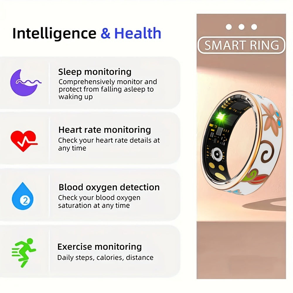 Women's Smart Ring Fitness & Sleep Tracker, Step, Distance & Calorie Monitor, Bluetooth 5.3, iOS & Android