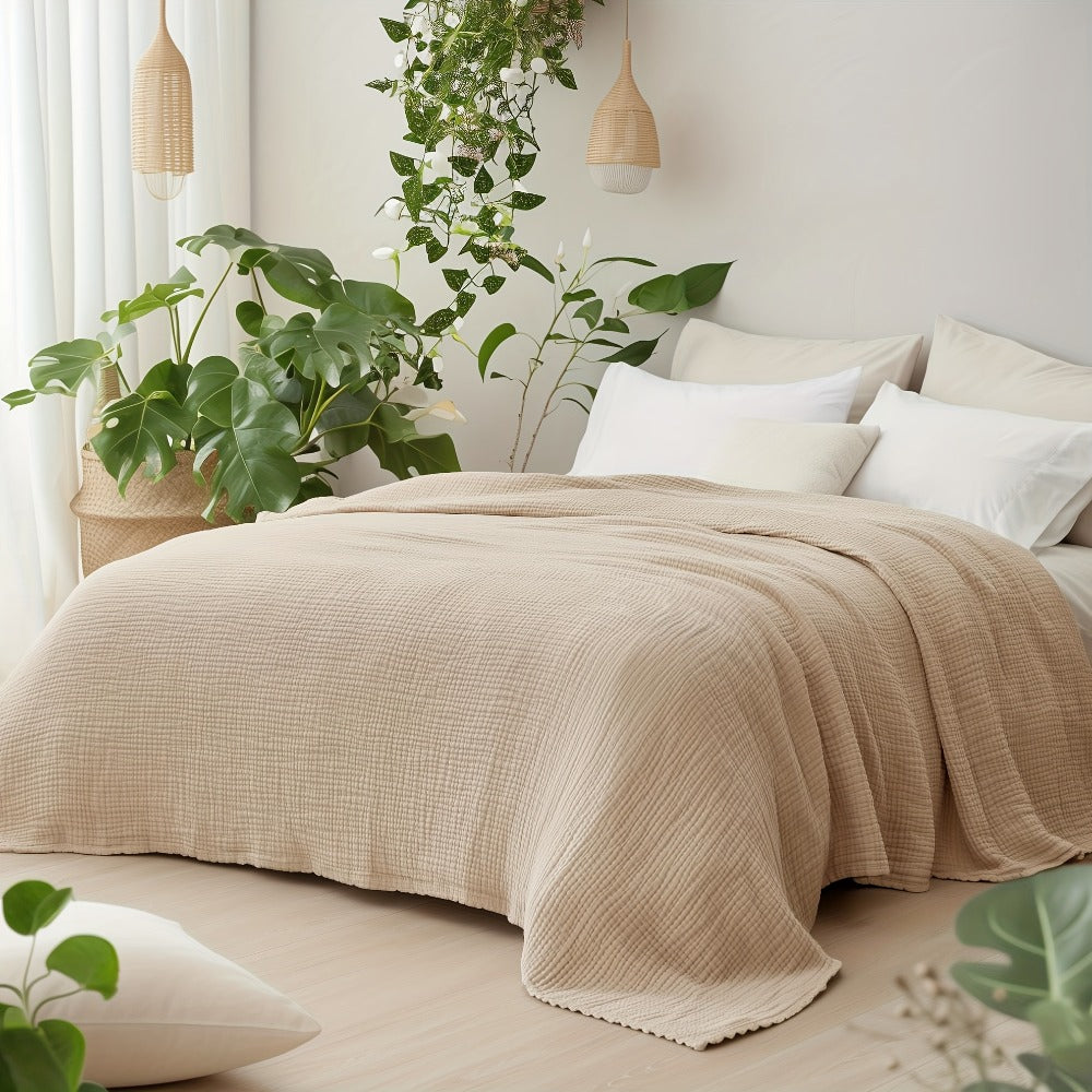 Muslin Blanket 100% Cotton 6-Layer, Breathable Gauze Throw for Couch & Bed, All Season, 13 Colors