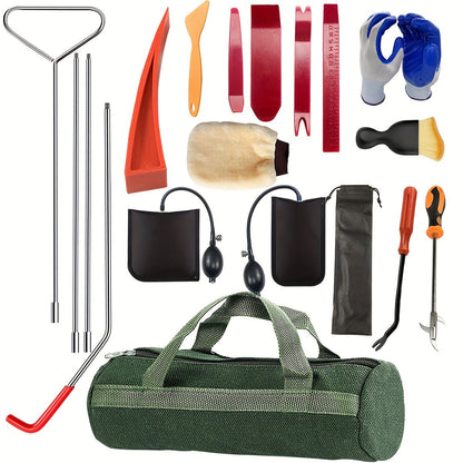 Car Door Unlock Tool Kit – Emergency Long Reach Grabber, Air Wedge, Trim Removal Tool & Carry Bag, Universal Fit for Cars Trucks SUVs