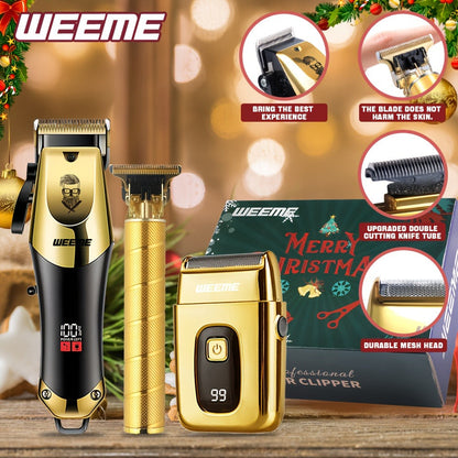 Hair Clippers & Trimmers WEEME Golden Three-Piece Set with Full-Size Clipper, T-Blade Detailer and Foil Shaver