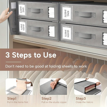 Four-Pack Bed Sheet Storage Boxes with Clear Windows, Labels and Oxford or Nonwoven Fabric Options