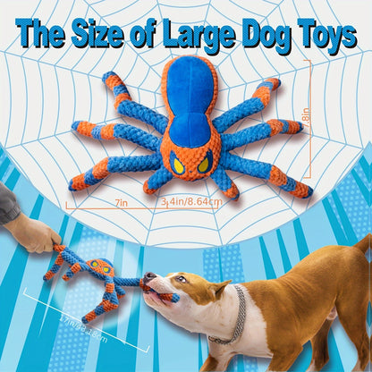 Squeaky Spider Dog Toy – Interactive Crinkle Tug of War Plush Dog Toy with Squeaker Head & Flexible Legs, Durable Large Dog Toys to Keep