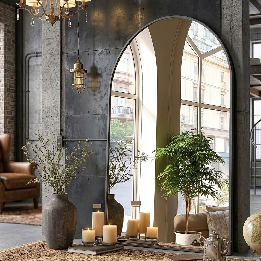 Arched Rectangle Metal Wall Mirror in Black or Gold with Seven Size Options up to 31 x 32 Inches
