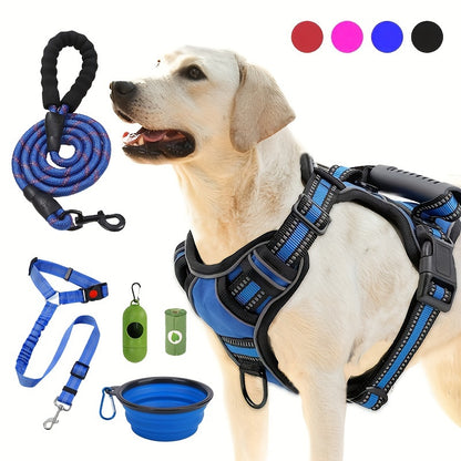 Dog Harness and Leash Set No-Pull Reflective Adjustable Oxford Vest with 2 Leash Clips Easy Control Handle for Small Medium Large Dogs XS-XL