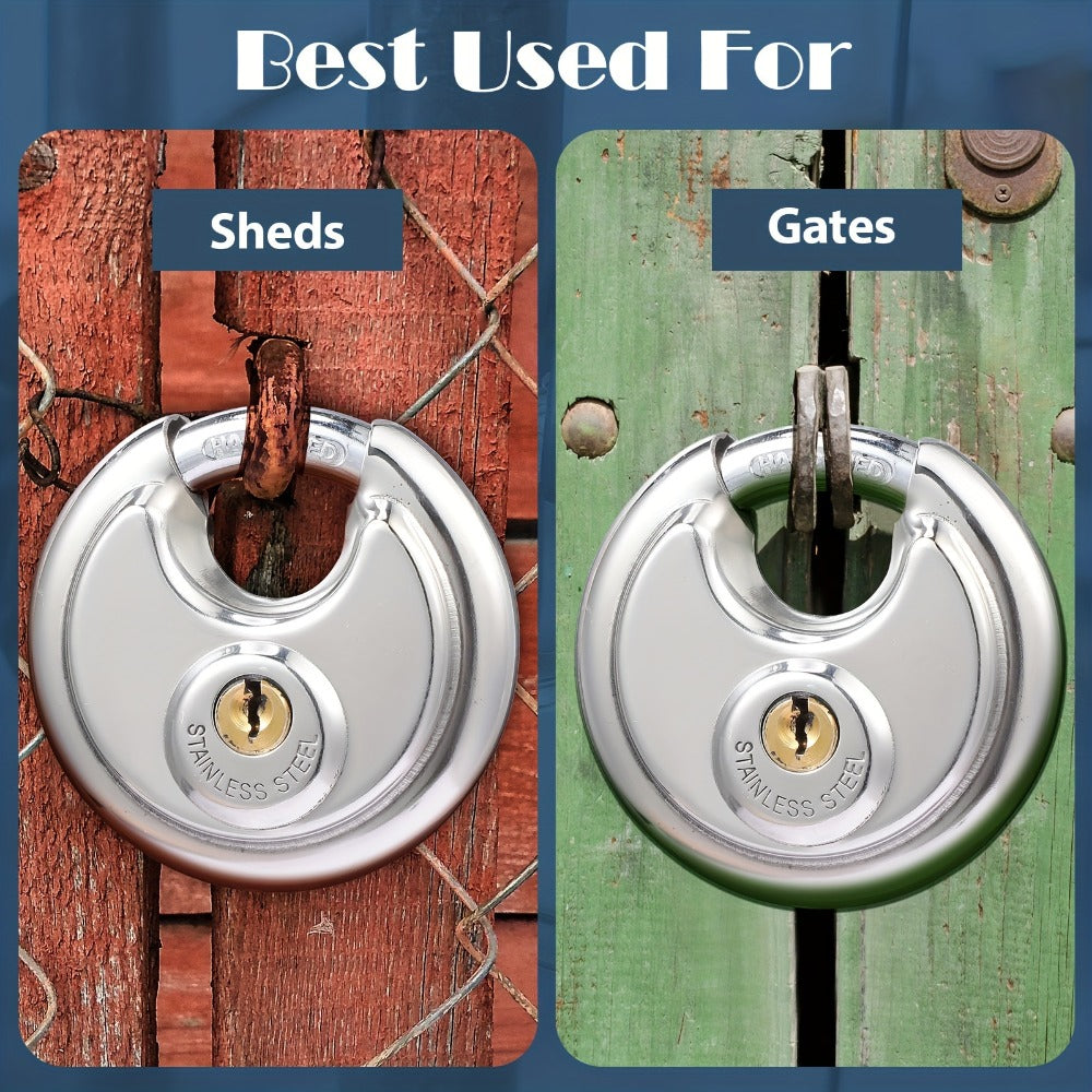 Padlocks with Same Key - 10pcs Stainless Steel Disc Lock Set, Keyed Alike Discus Pad Lock 2-3/4 Inch Wide 3/8 Inch Shackle