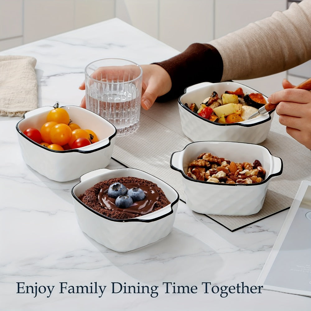Ceramic Baking Dish Set 4-Piece, 13oz Small Square Ceramic Casserole Dishes with Handles, Diamond Design Oven & Bakeware