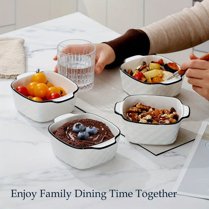 Ceramic Baking Dish Set 4-Piece, 13oz Small Square Ceramic Casserole Dishes with Handles, Diamond Design Oven & Bakeware