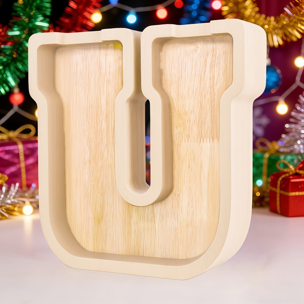 Alphabet Letter Piggy Bank A-Z Wooden Coin Bank Large Capacity Transparent – Personalized Savings Box for Kids | Back to School