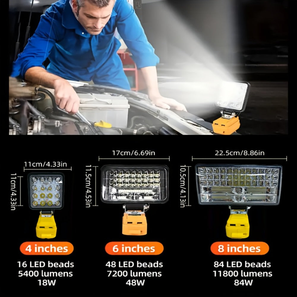 LED Work Light Compatible with DeWalt 20V Battery - 18W/84W Adjustable Floodlight for Entryways, Bedrooms and Living Spaces