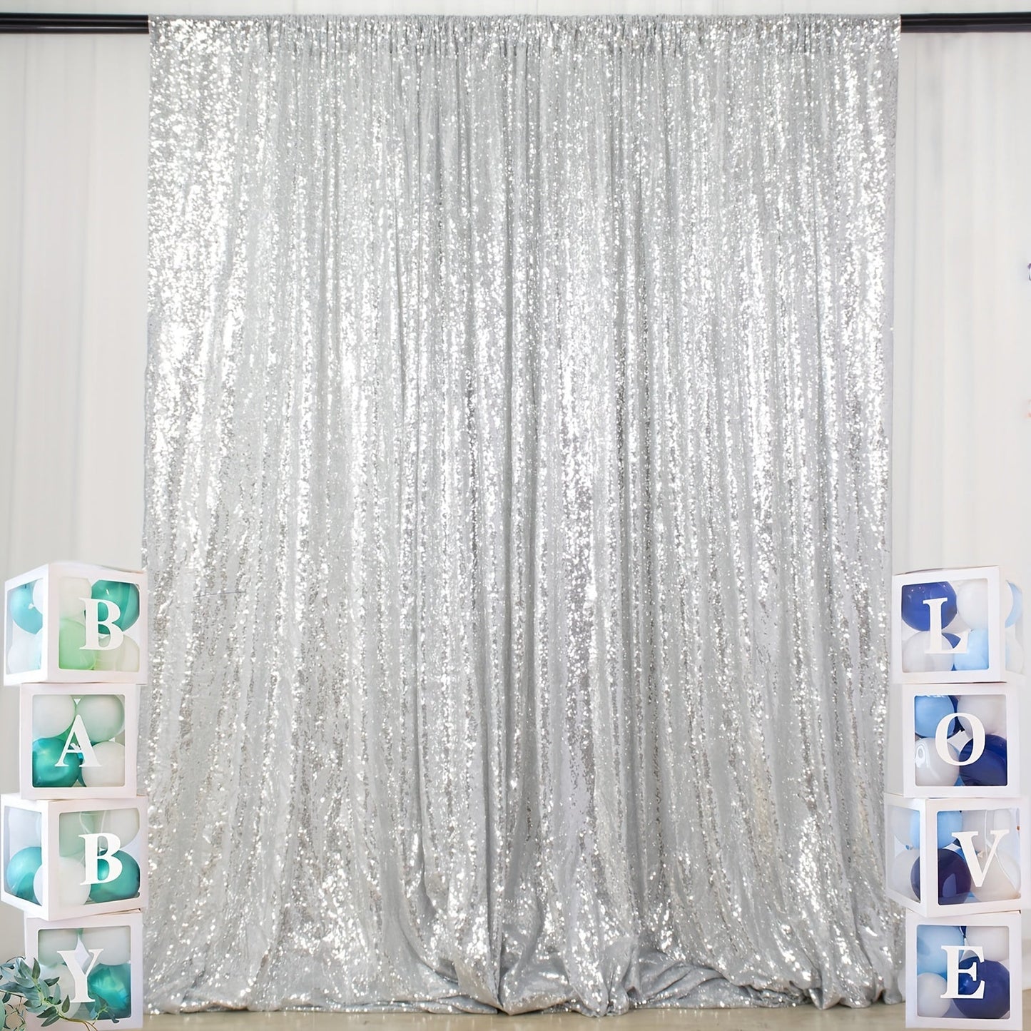 Sequin Backdrop Curtain for Party Wedding – 4x8ft Shimmering Glitter Curtain for Birthday Photo Booth Stage Decoration, Easy Hang