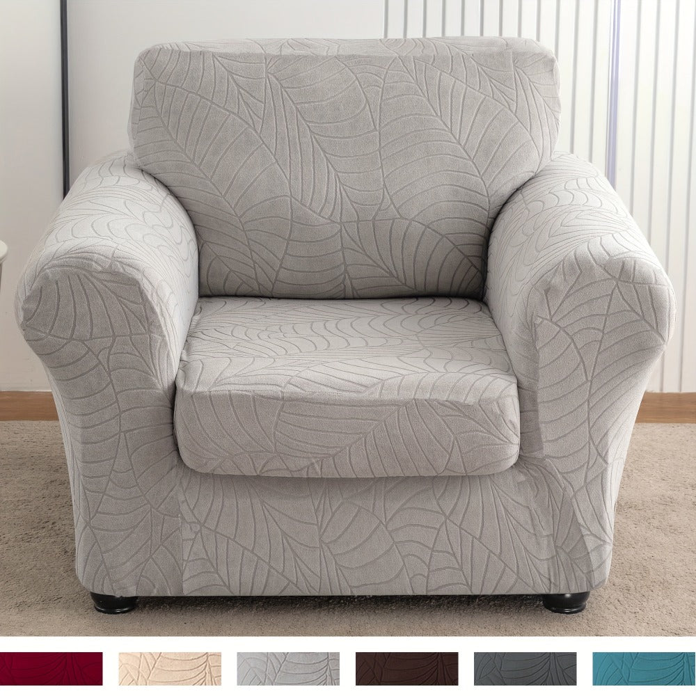 Armchair Slipcover 2pcs Set Jacquard Leaf Texture Stretch Chair Cover with Seat Cushion Cover for Entryways, Bedrooms and Living Spaces