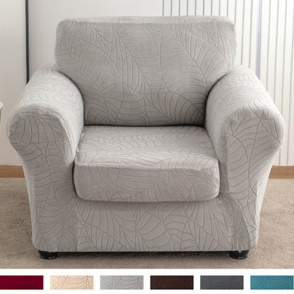 Armchair Slipcover 2pcs Set Jacquard Leaf Texture Stretch Chair Cover with Seat Cushion Cover for Entryways, Bedrooms and Living Spaces