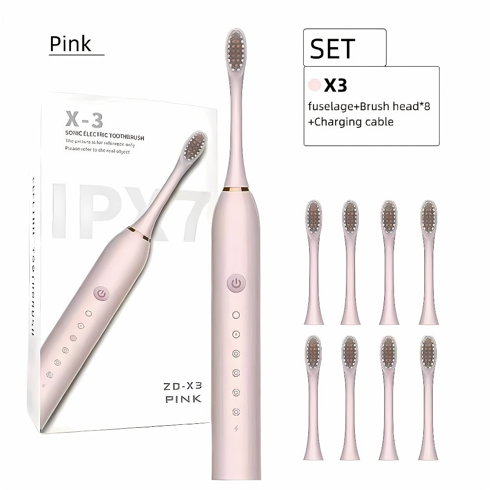 Rechargeable Electric Toothbrush 6 Cleaning Modes with 8 Brush Heads – USB Charge, Soft Bristles, Portable for Travel & Home Use