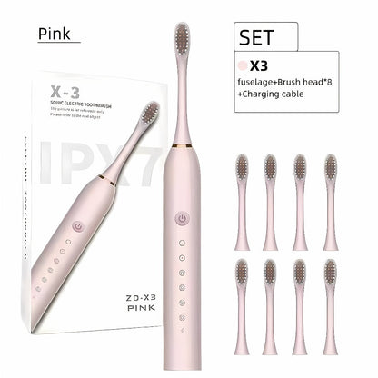 Rechargeable Electric Toothbrush 6 Cleaning Modes with 8 Brush Heads – USB Charge, Soft Bristles, Portable for Travel & Home Use