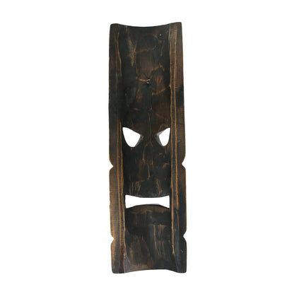Tiki Wall Masks Set of 2 – Hand Carved Wooden 20" Tropical Decor with Palm Tree & Plumeria Designs for Indoor Outdoor Patio Bar