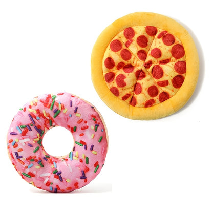 Squeaky Pizza Dog Toy – Plush Pepperoni Pizza & Donut Chew Toy for Dogs, Durable Soft Interactive Toy for All Breeds