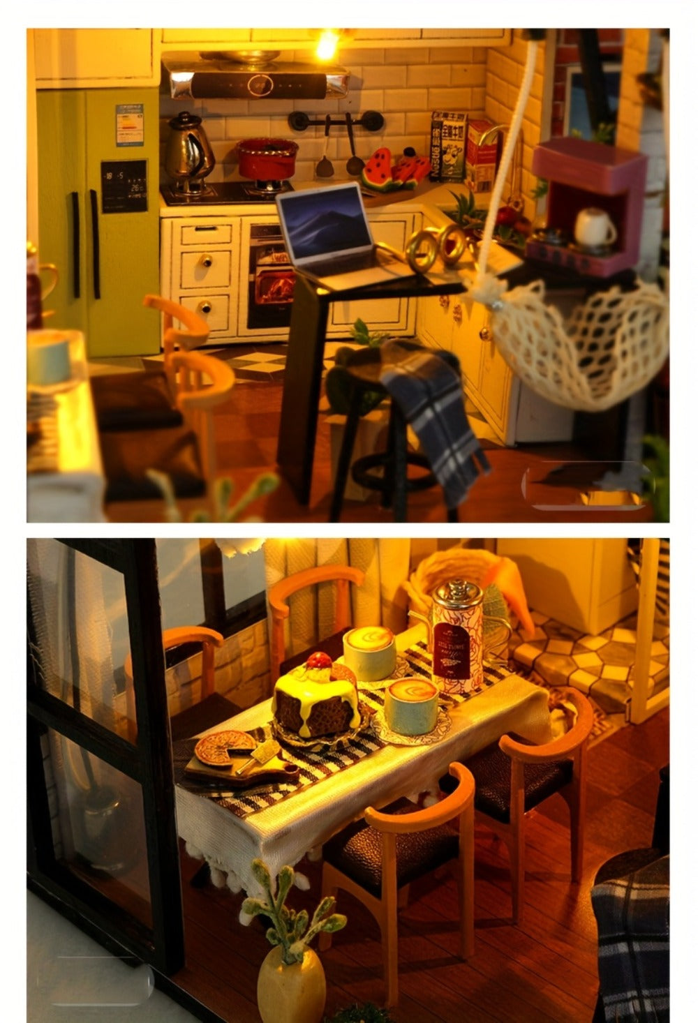 DIY Dollhouse Kit 2 Story with Dust Cover, Handmade Miniature House Model with Furniture Parts, No Glue No Batteries