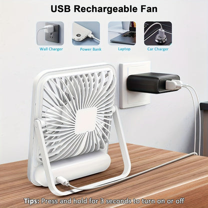 Mini Desktop Fan Square Design, Ultra-Quiet 5-Speed USB Rechargeable 1800mAh Portable Cooling Fan for Home