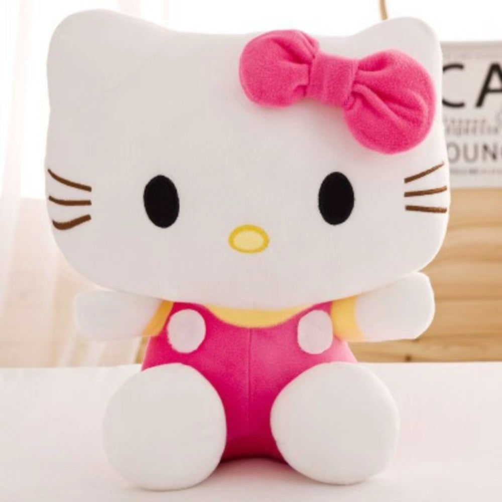 Plush Toy Three-Piece Hello Kitty Character Set with Red, Pink and Blue Bow Styling for Display