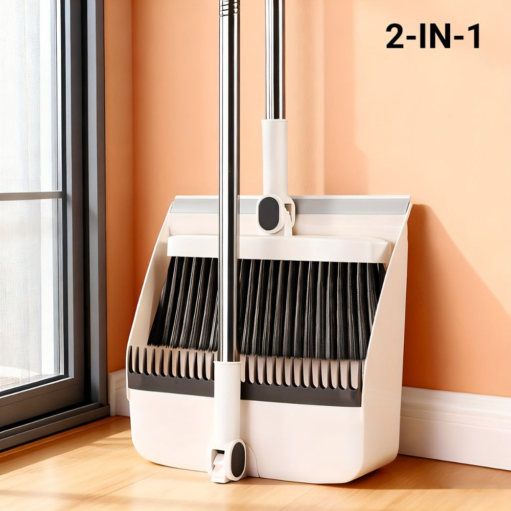 Broom and Dustpan Set with Long Handle - 2-in-1 3-in-1 4-in-1 Foldable Broom Dustpan Combo with Floor Brush for Home Office Dorm Room