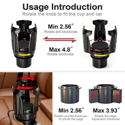Adjustable Car Cup Holder Expander for 2.56-4.8 Inch Drinkware with 2.56-3.93 Inch Expanding Base in Black