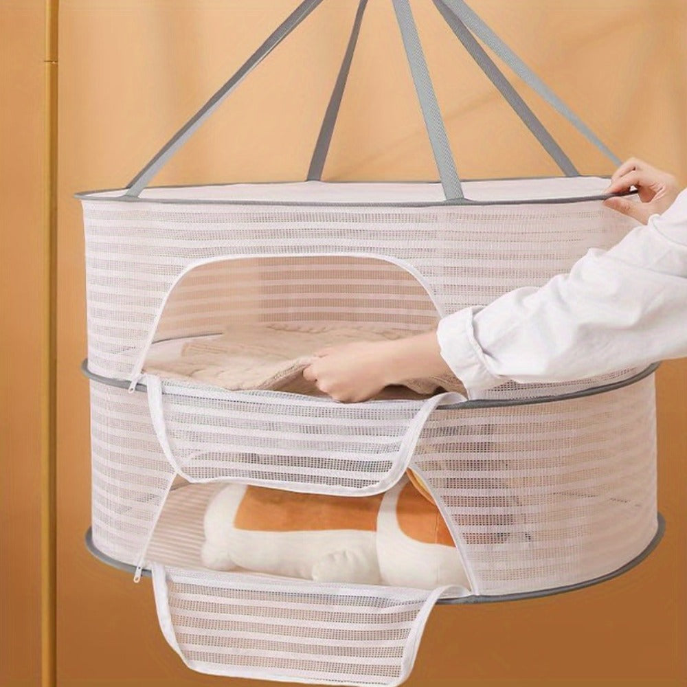 Mesh Drying Rack Foldable 2-3 Layer with Hooks & Zipper Closure, Hanging Herb Drying Net for Herbs