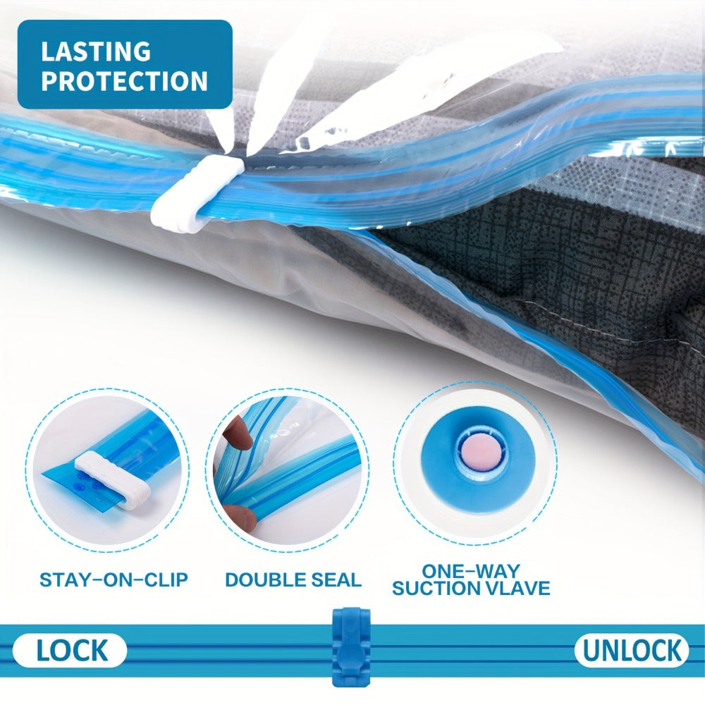Clear Vacuum Storage Bag Set with Blue Valves and 4-, 8-, 10-, 12-, 20- or 30-Piece Checkout Options
