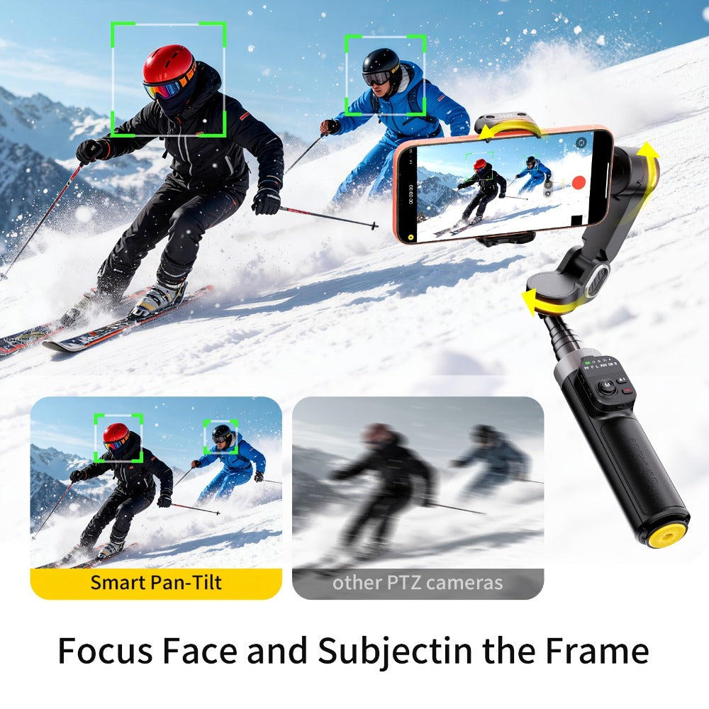 AOCHUAN Foldable 3-Axis Gimbal Stabilizer with Extendable Pole & Panoramic Gesture Control, AI Face Tracking Phone Gimbal