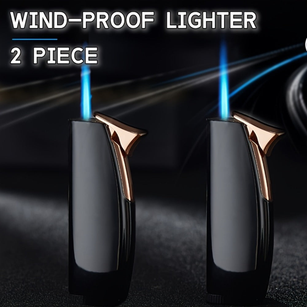 Windproof Lighter 2-Pack, Slim Portable Pocket Lighter with Mirror Finish, Refillable Butane Flame