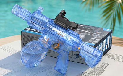 Electric Water Blaster with Detachable Round Reservoir, Sight Accessory and Black or Blue Body