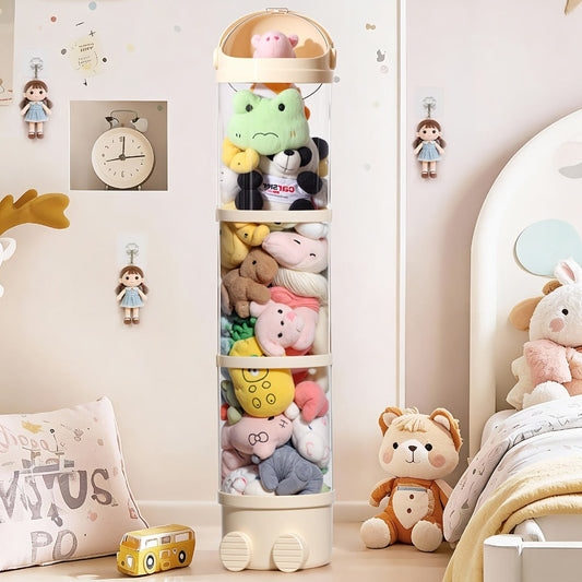 Stackable Round Stuffed Animal Storage Box with Lid for Entryways, Bedrooms and Living Spaces