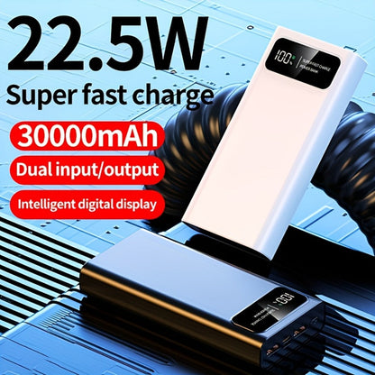 Power Bank 30000mAh 22.5W with Two-Way Charging, Dual USB, USB-C and Digital Display in White