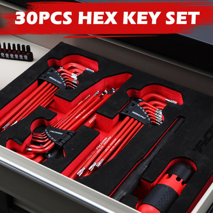 Hex Key & Torx Wrench Set 30-Piece – Long Arm Ball End Allen Wrenches with T-Handle & Extension Bar | SAE